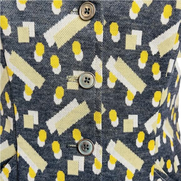 Vintage 70s Geometric Gray Yellow White Button Up Vest Top Tank size S V-Neck - Picture 6 of 6